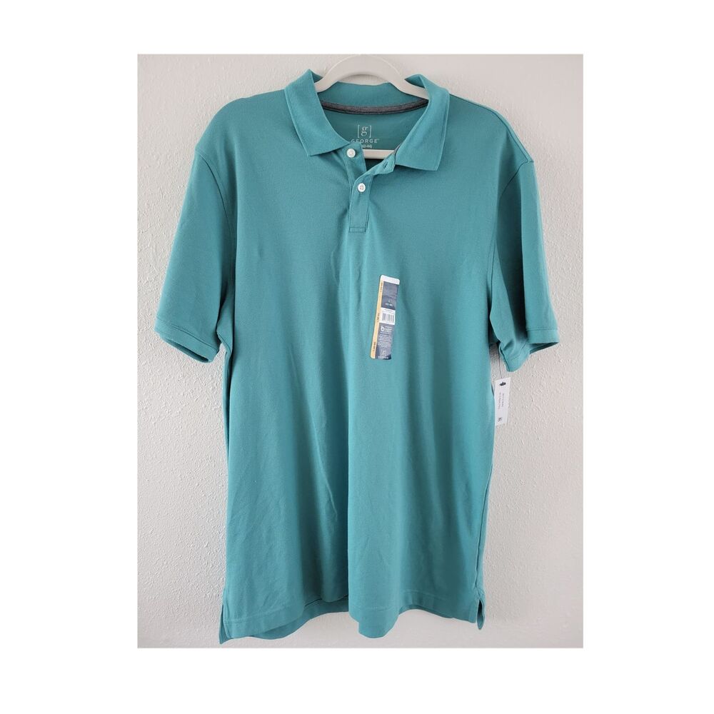 George Men's Teal Polo Shirt Size L 42-44 Short Sleeve Cotton NWT Solid